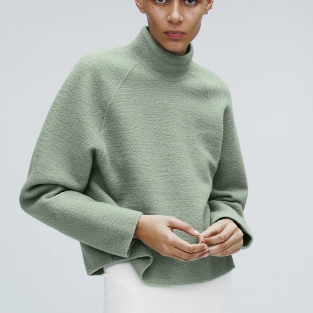 Zara Wool Turtleneck Top - Sea Green - XS - with zipper